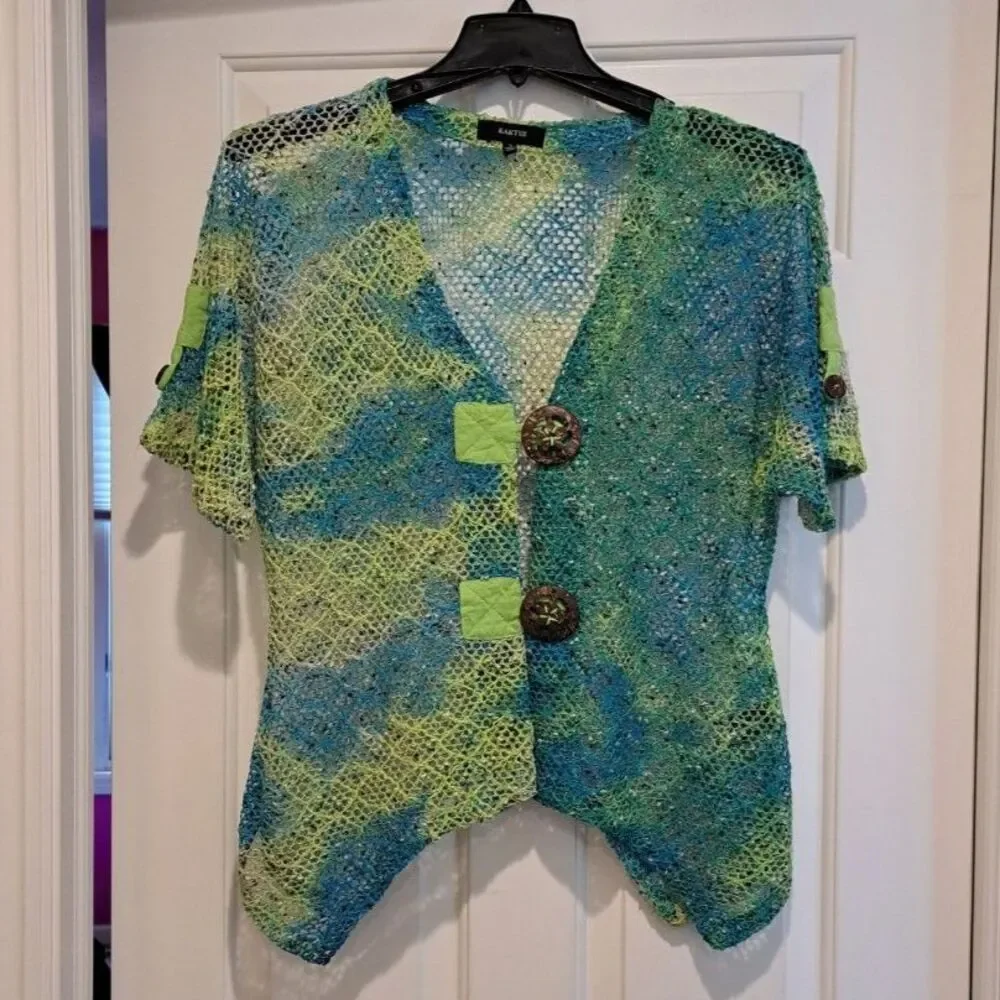 Kaktus Green Open Knit Cardigan Fisherman Laggenlook Lagom Womens S